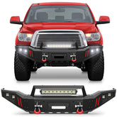 For 2007 - 2013 Toyota Tundra and 2011 - 2016 Toyota Sequoia Steel Front Bumper With Winch Plate&Lights (Black Texture) - Longsunmotor