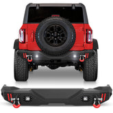 Off Road Bronco Rear Bumper Fit for Ford Bronco 2021 2022 2023 2024 2025 (Not for Sport or Raptor) Full Width Steel Rear Bumper with Lights and D-rings
