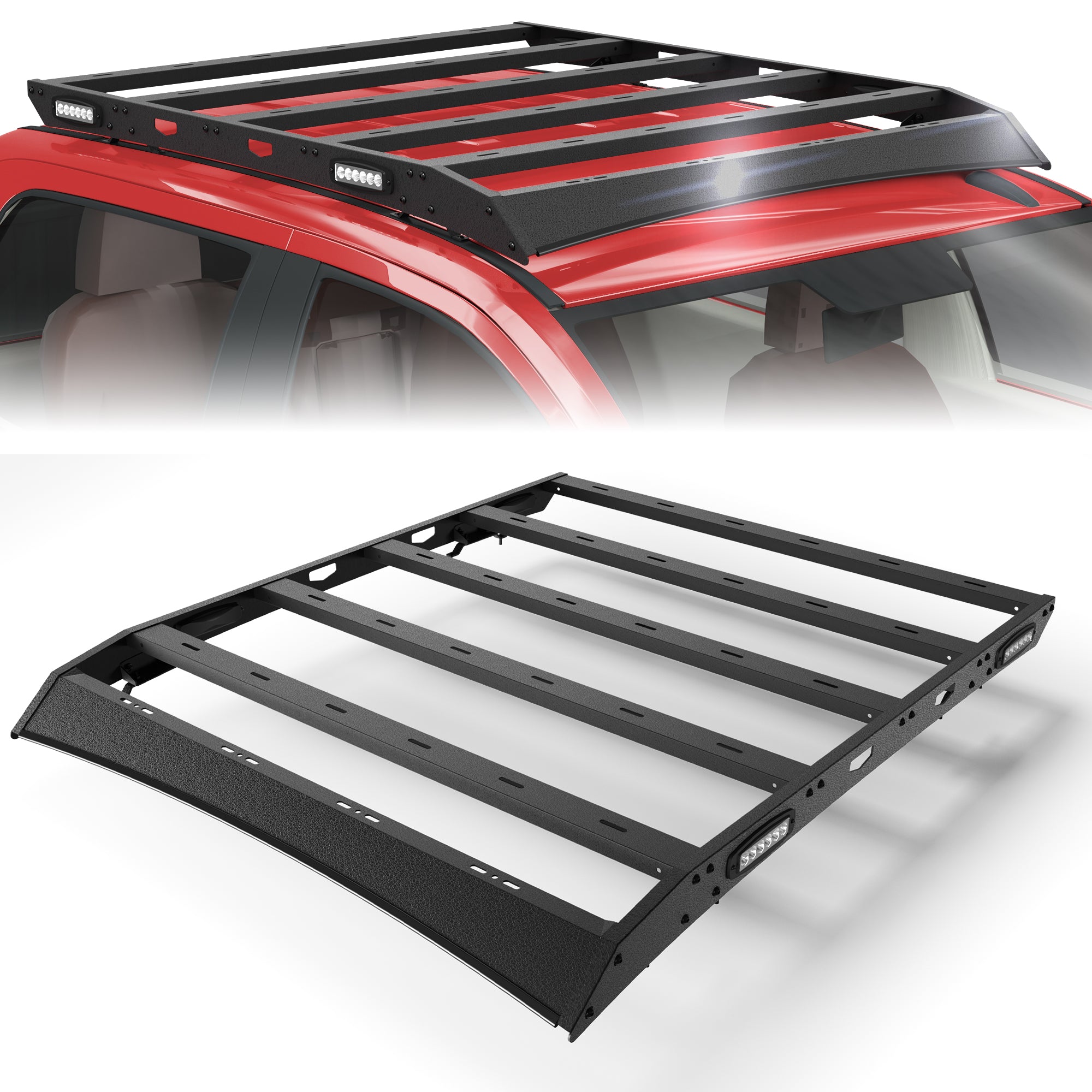 Roof Rack Cargo Basket Compatible with 2007-2021 Toyota Tundra Crew Max Cab with Side LED Lights Rooftop Truck Cargo Carrier