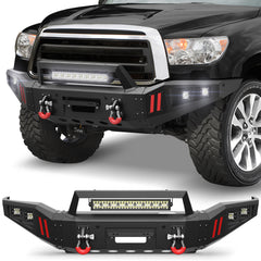 For 2007 - 2013 Toyota Tundra and 2011 - 2016 Toyota Sequoia Steel Front Bumper With Winch Plate&Lights (Black Texture) - Longsunmotor