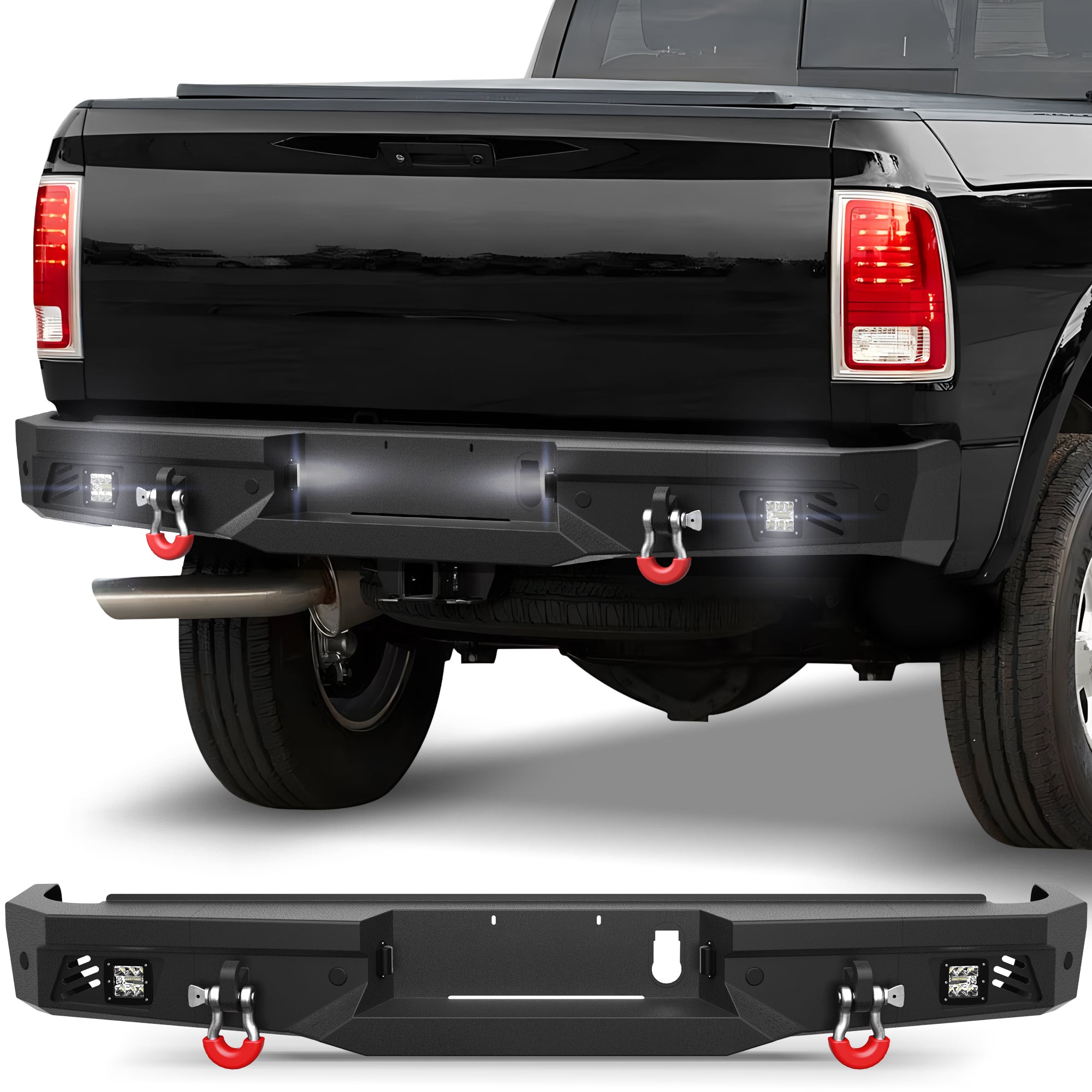 Off Road Rear Bumper Fit 2010-2018 Ram 2500 3500 Heavy Duty Bumper with Lights and D-rings