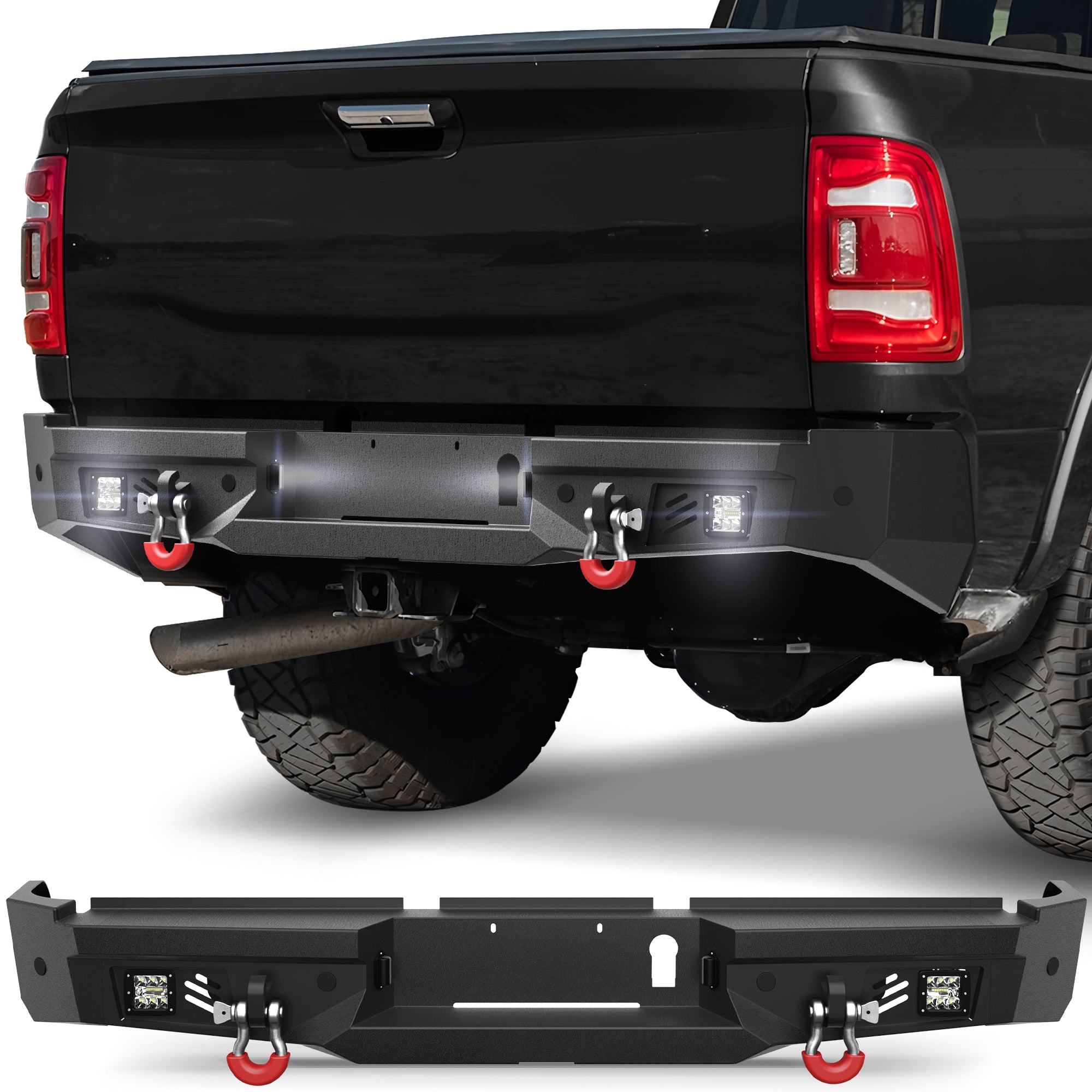Off Road Rear Bumper Fit 2019-2025 Dodge Ram 2500 3500 Heavy Duty Steel Step Bumper