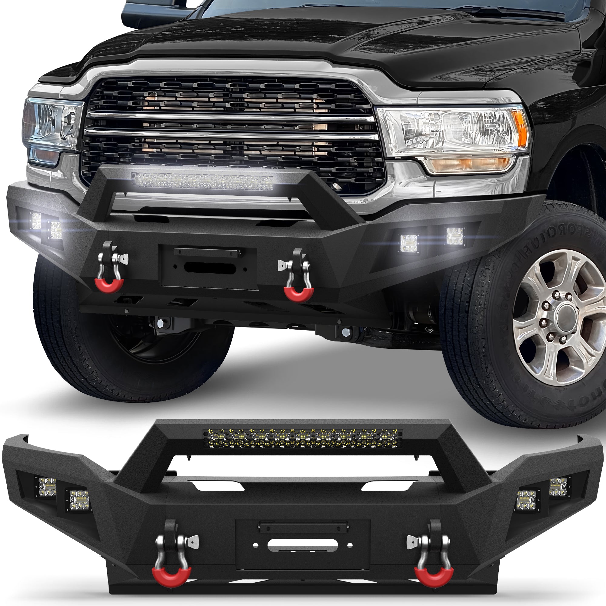 Off Road Front Bumper Fit Ram 2500 3500 2019-2025 Heavy-duty Winch Bumper Full Width Carbon Steel Powder Coated