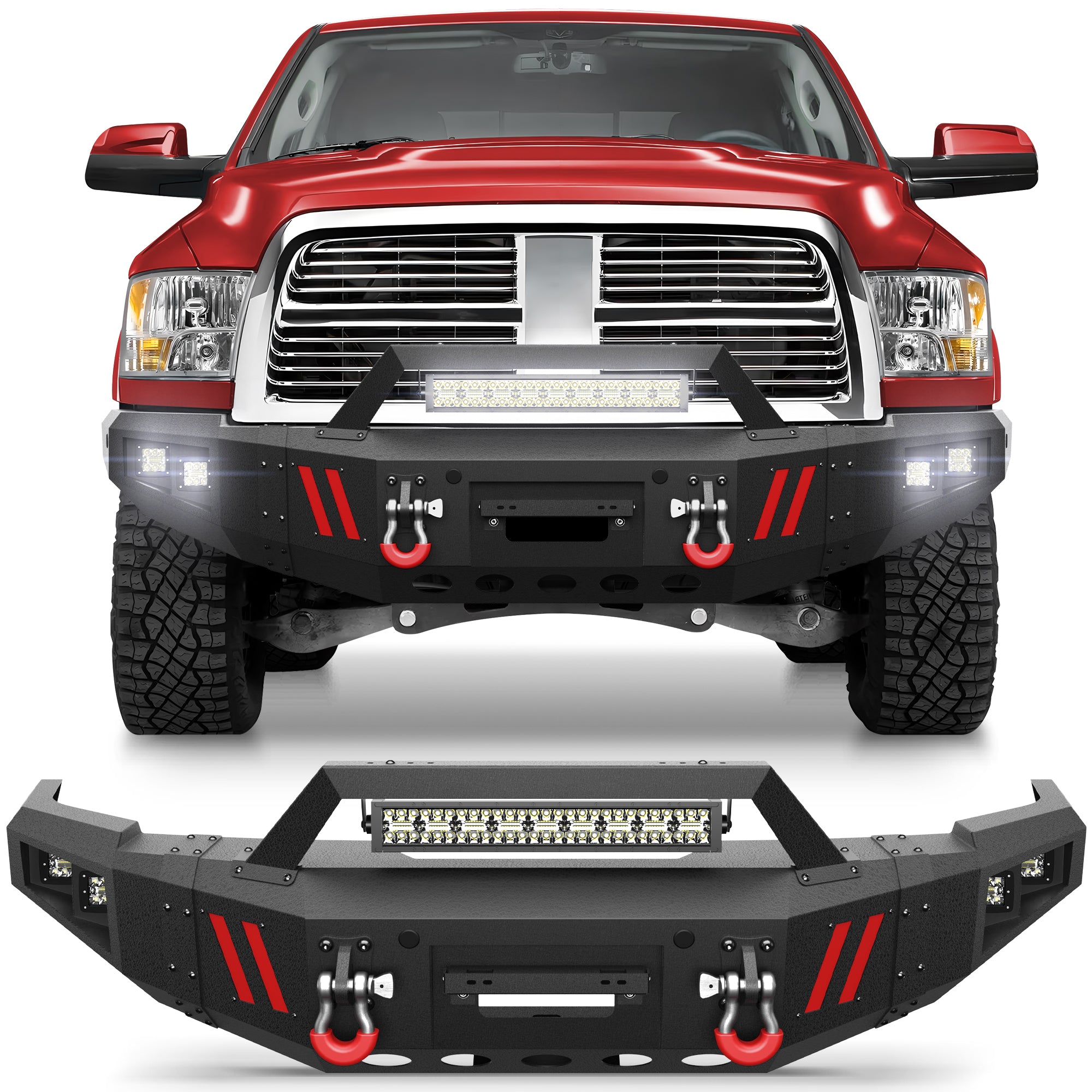For 2010-2018 Ram 2500/3500 Aftermarket Steel Front Bumper with Winch Plate and Sensor Hole