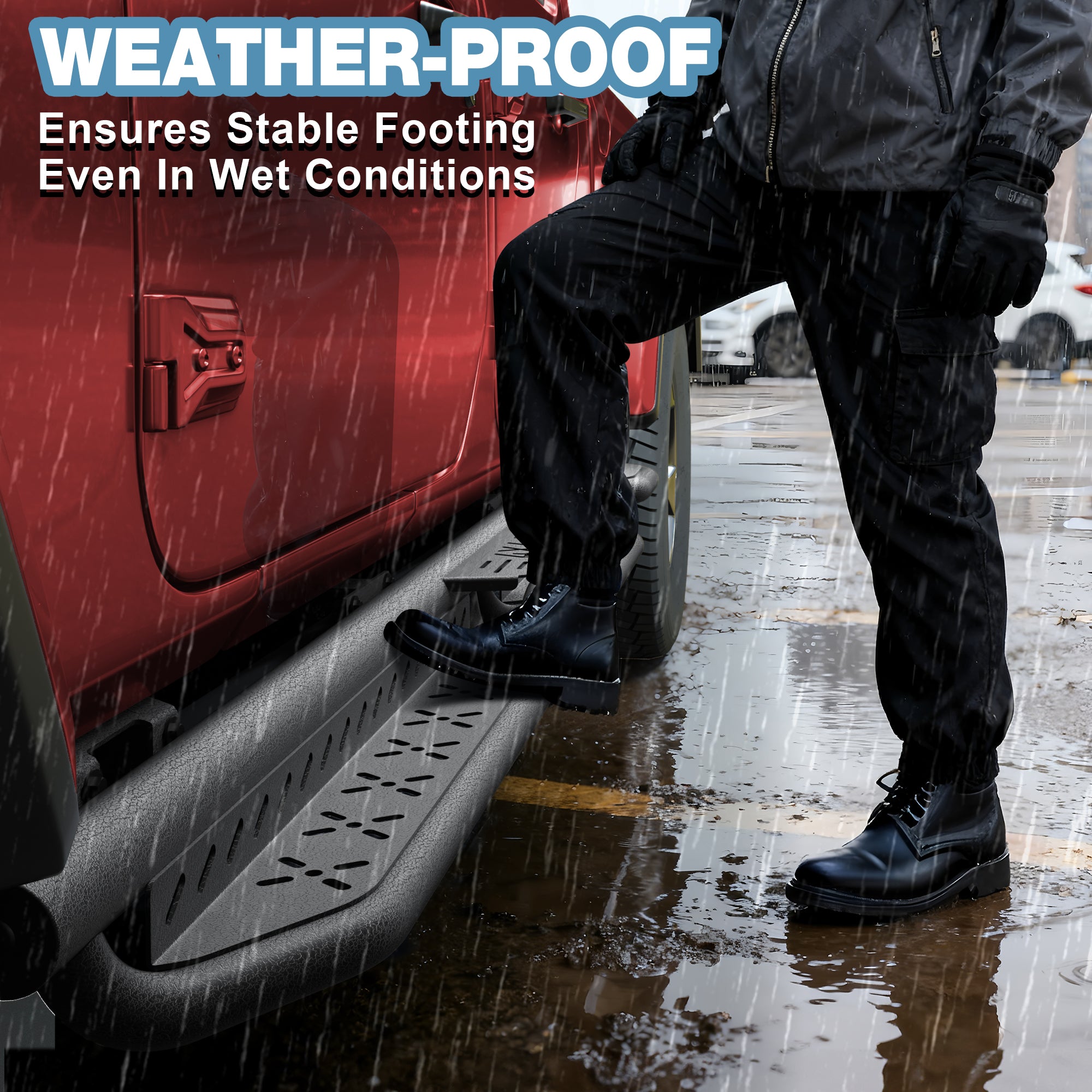 Running Boards Compatible with 2020 - 2025 Jeep Gladiator JT 4 Doors, Two Stairs Design Side Steps Heavy - Duty Steel Nerf Bars Bolt - on Installation - Longsunmotor