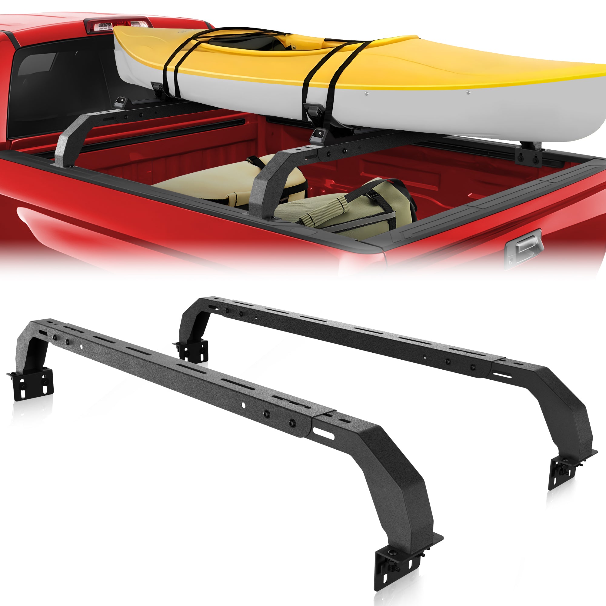 Extendable Steel Truck Ladder Rack 700 lbs Capacity Non-Drilling Extendable Truck Rack for Kayak, Surfboard, Lumber, Ladder