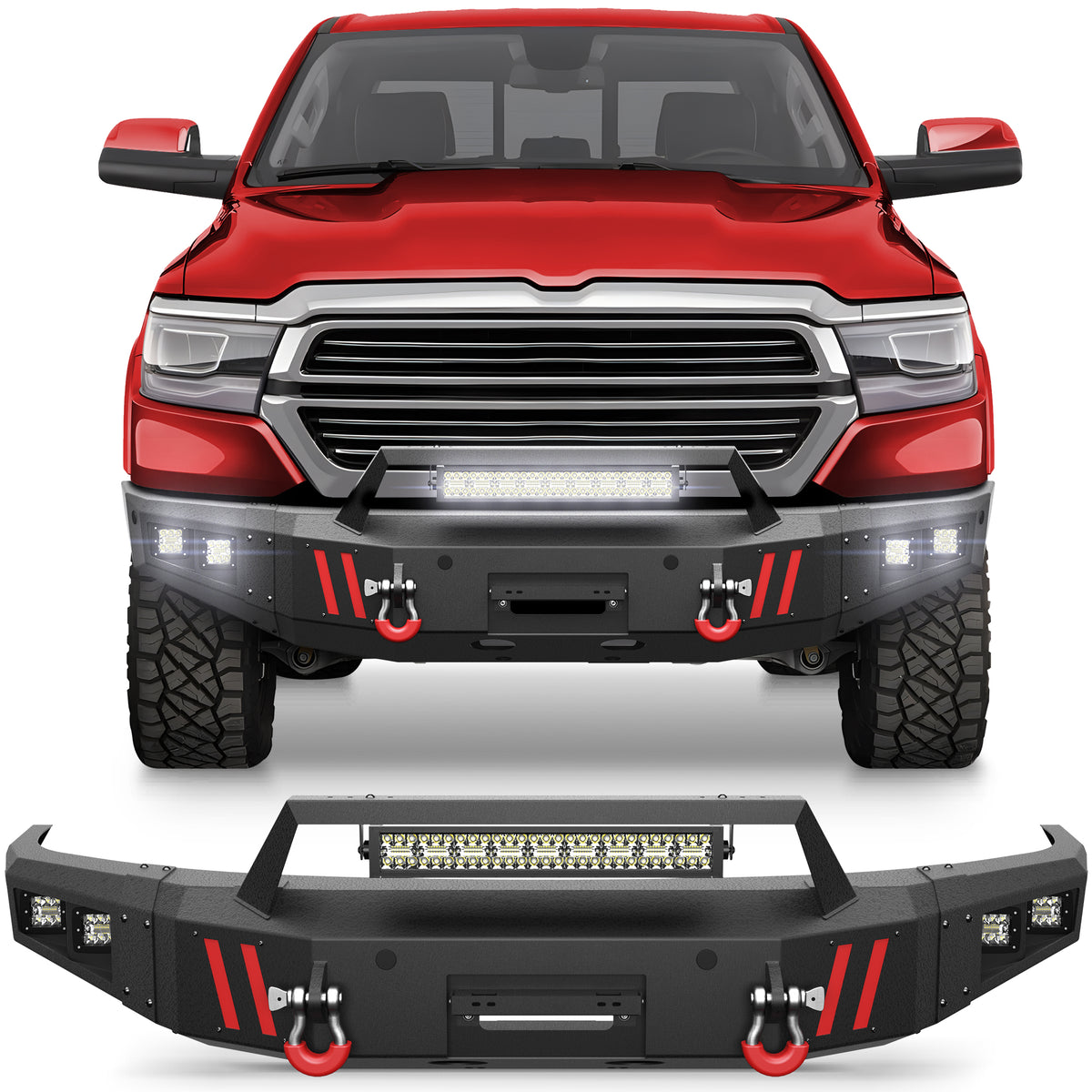 for Ram 1500 Front Bumper Compatible with 2019 2020 2021 2022 2023 2024 Dodge Ram 1500 (Excluding Classic) - Longsunmotor