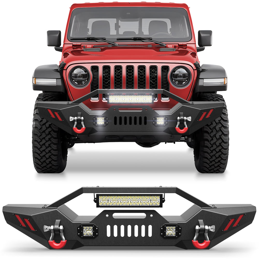 Front Bumper Compatible with 2007 - 2018 Jeep Wrangler JK JKU, 2019 - 2024 Jeep Wrangler JL/JLU & 2020 - 2024 Jeep Gladiator JT W/Winch Plate & Lights D - rings - Longsunmotor