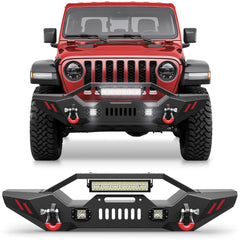 Front Bumper Compatible with 2007 - 2018 Jeep Wrangler JK JKU, 2019 - 2024 Jeep Wrangler JL/JLU & 2020 - 2024 Jeep Gladiator JT W/Winch Plate & Lights D - rings - Longsunmotor