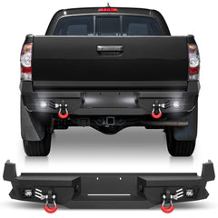 For 2005-2015 Toyota Tacoma Steel New Rear Bumper With Lights&D-Rings（Black Texture）