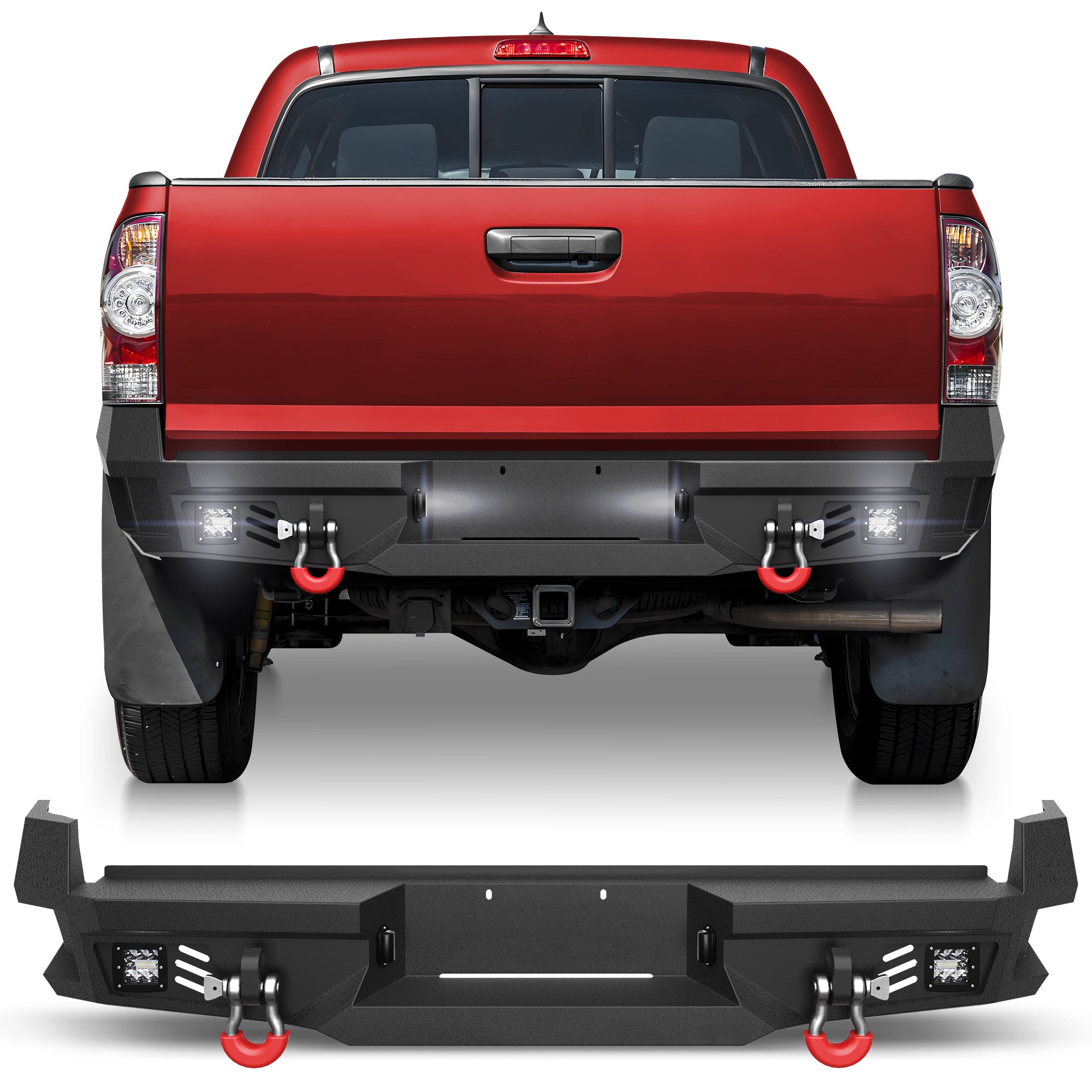 For 2005-2015 Toyota Tacoma Steel New Rear Bumper With Lights&D-Rings（Black Texture）