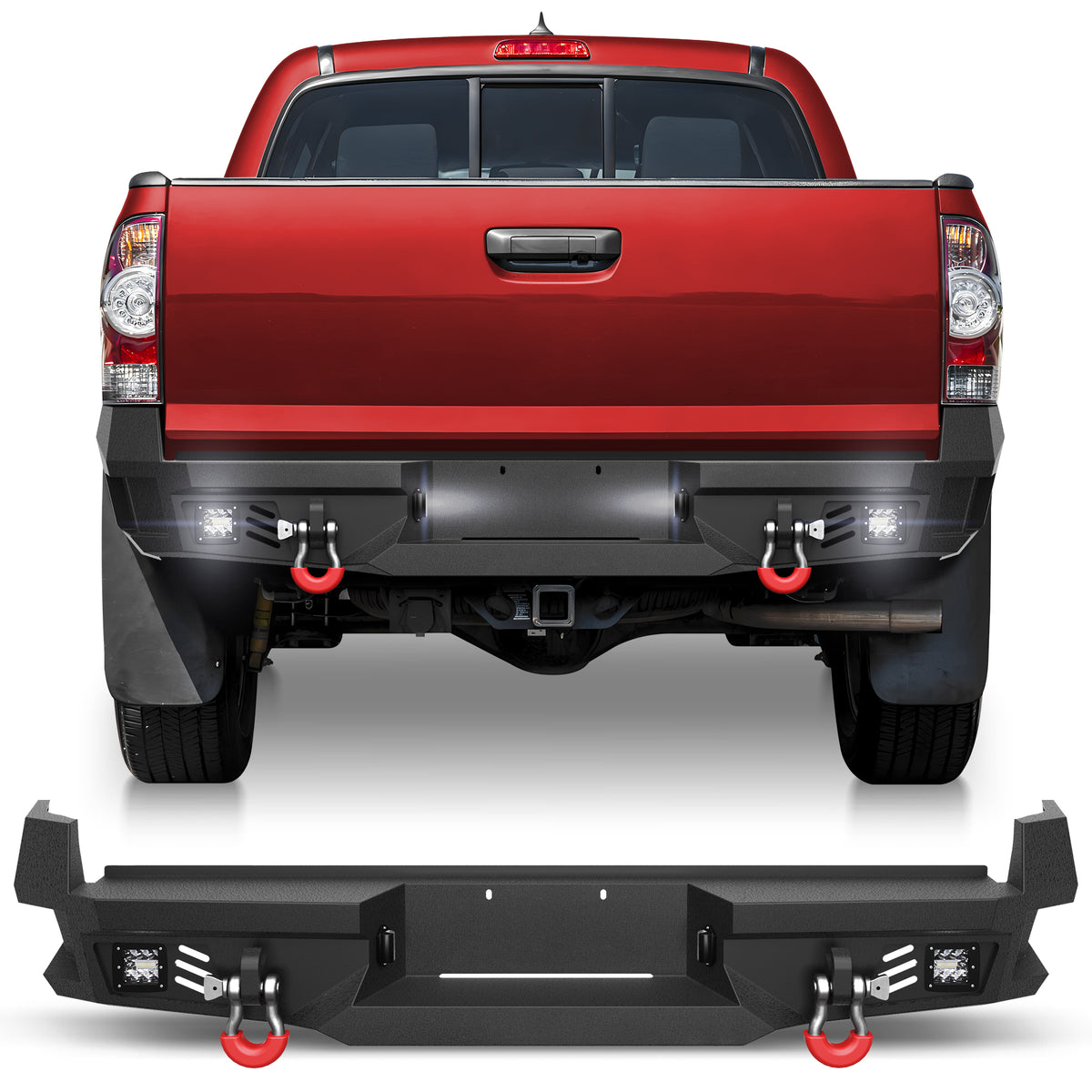 For 2005-2015 Toyota Tacoma Steel New Rear Bumper With Lights&D-Rings（Black Texture）