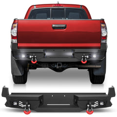 For 2005-2015 Toyota Tacoma Steel New Rear Bumper With Lights&D-Rings（Black Texture）