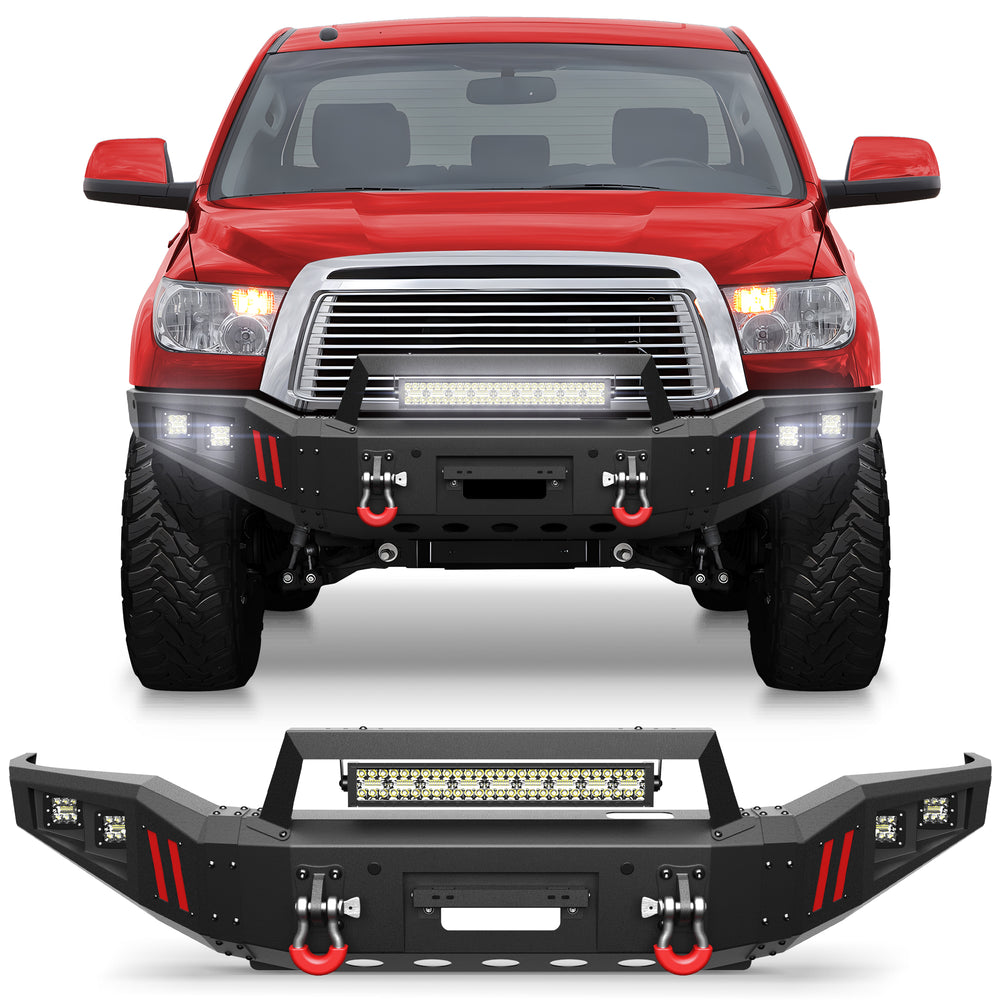 For 2007 - 2013 Toyota Tundra and 2011 - 2016 Toyota Sequoia Steel Front Bumper With Winch Plate&Lights (Black Texture) - Longsunmotor