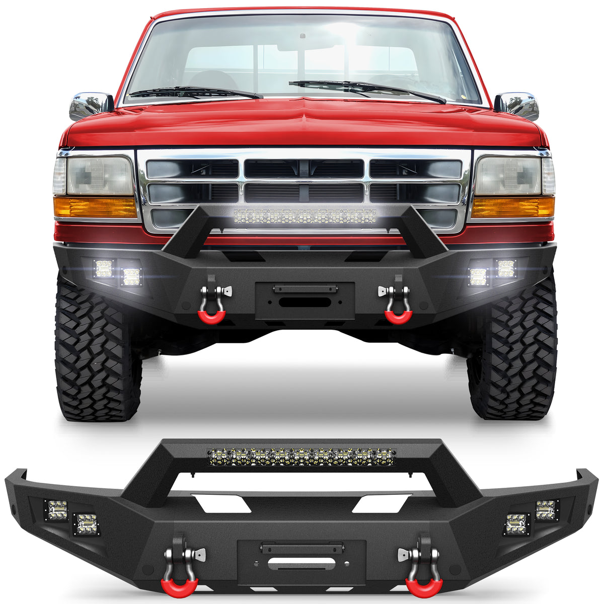 For F250 F350 F450 Front Bumper Compatible with 1992 1993 1994 1995 1996 1997 Ford F250 F350 F450 Super Duty