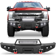 for F250 F350 F450 Front Bumper Compatible with 2017 2018 2019 2020 2021 2022 Ford F250 F350 F450 Super Duty with Winch Plate, LED Lights & D-rings, License Plate Bracket, Sensor Holes (Textured Black)