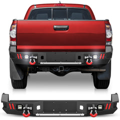 For 2005-2015 Toyota Tacoma 2nd Gen Steel New Rear Bumper With Lights & D-Rings (Black Texture)