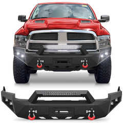 for Ram 1500 Front Bumper Compatible with 2009 2010 2011 2012 Dodge Ram 1500 Pickup Truck Bumper with Winch Plate, Sensor Holes & D-rings, Black