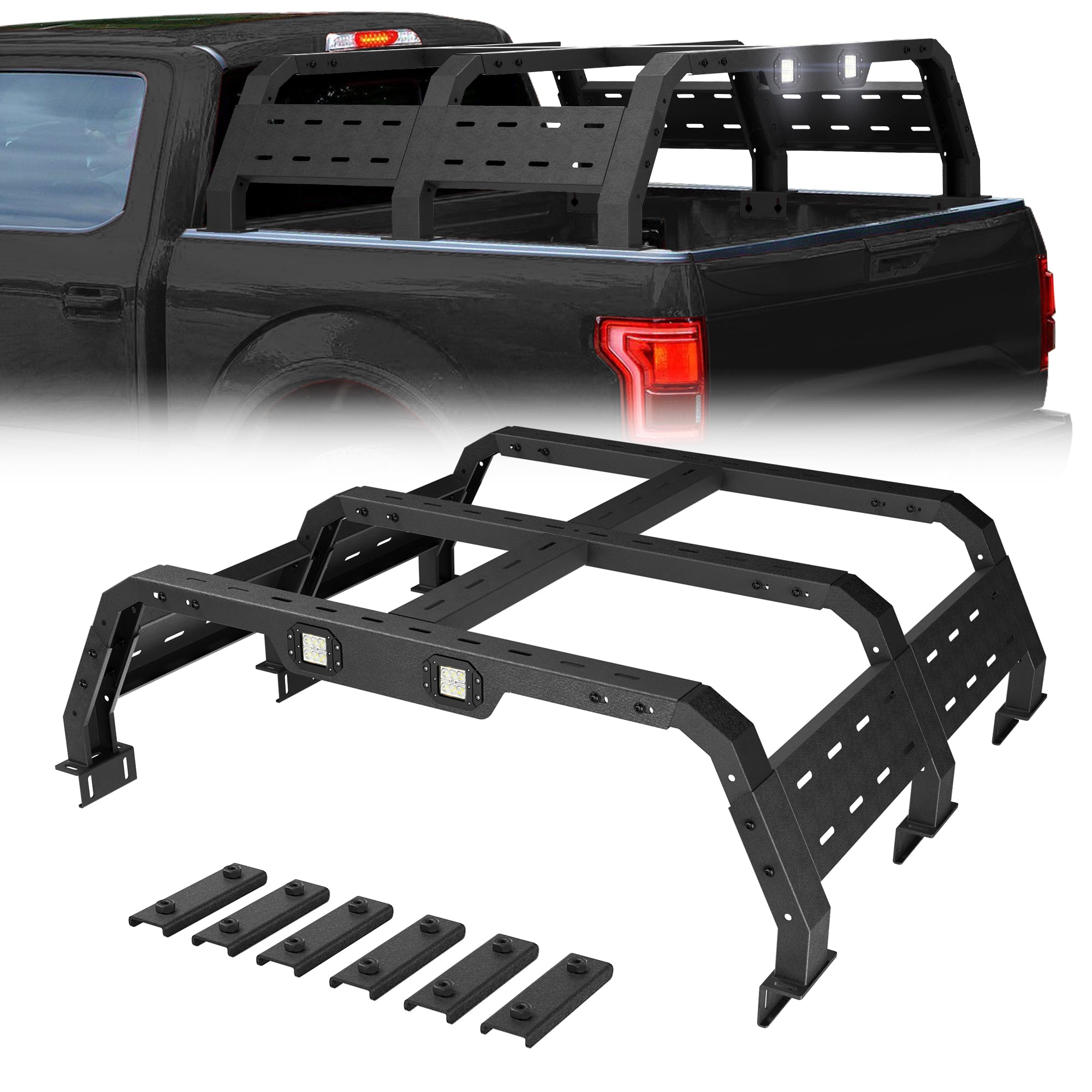 Truck Rack for Full-Size Trucks Without Bed Rails 17.3" Truck Rack Compatible with 2002-2022 Dodge Ram 1500, 2014-2022 Chevy Silverado 1500, 2015-2022 Ford F-150, 2007-2013 Toyota Tundra