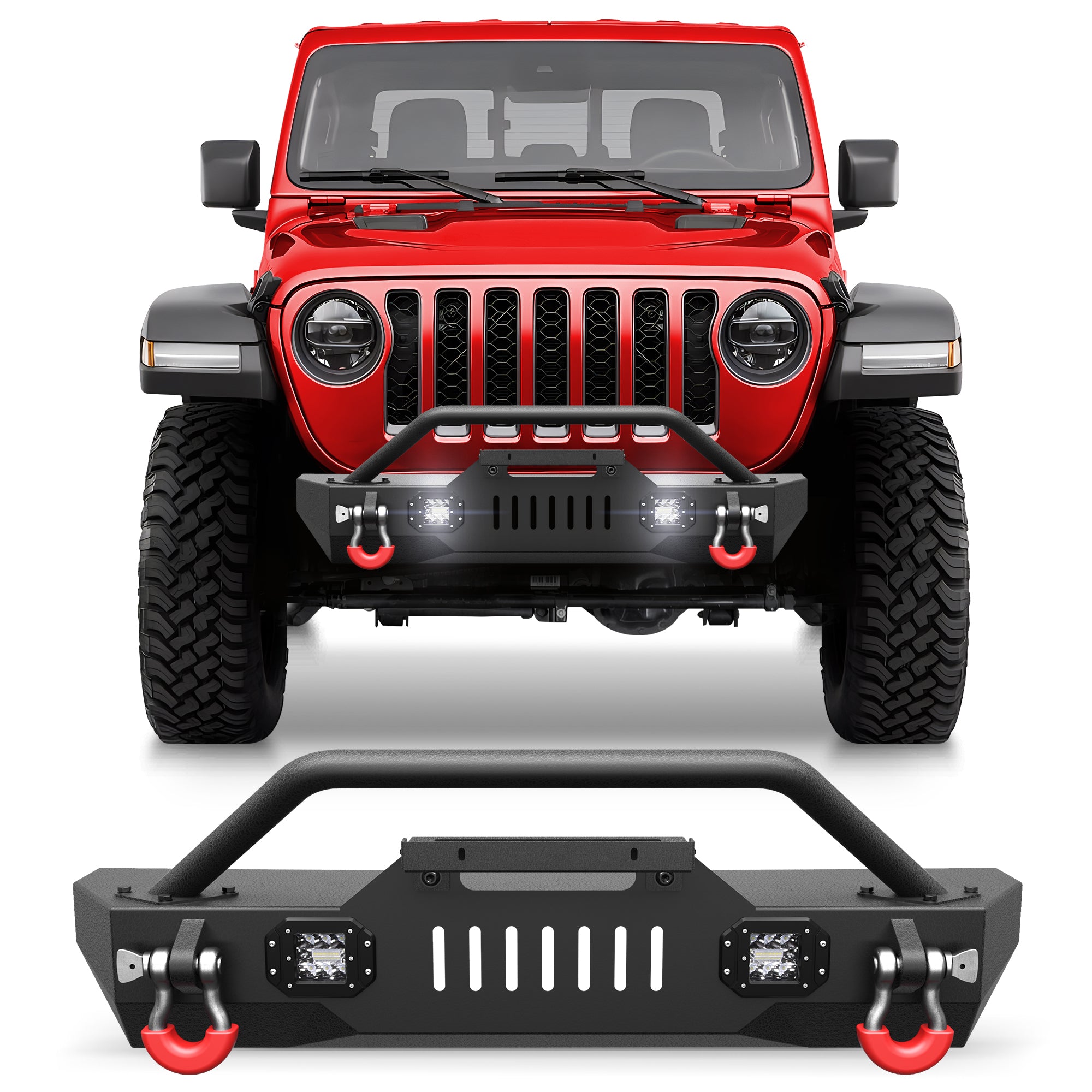 for Jeep JK Front Bumpers Compatible with 2007-2018 Jeep Wrangler JK JKU, 2019-2025 Jeep Wrangler JL/JLU & 2020-2025 Jeep Gladiator JT
