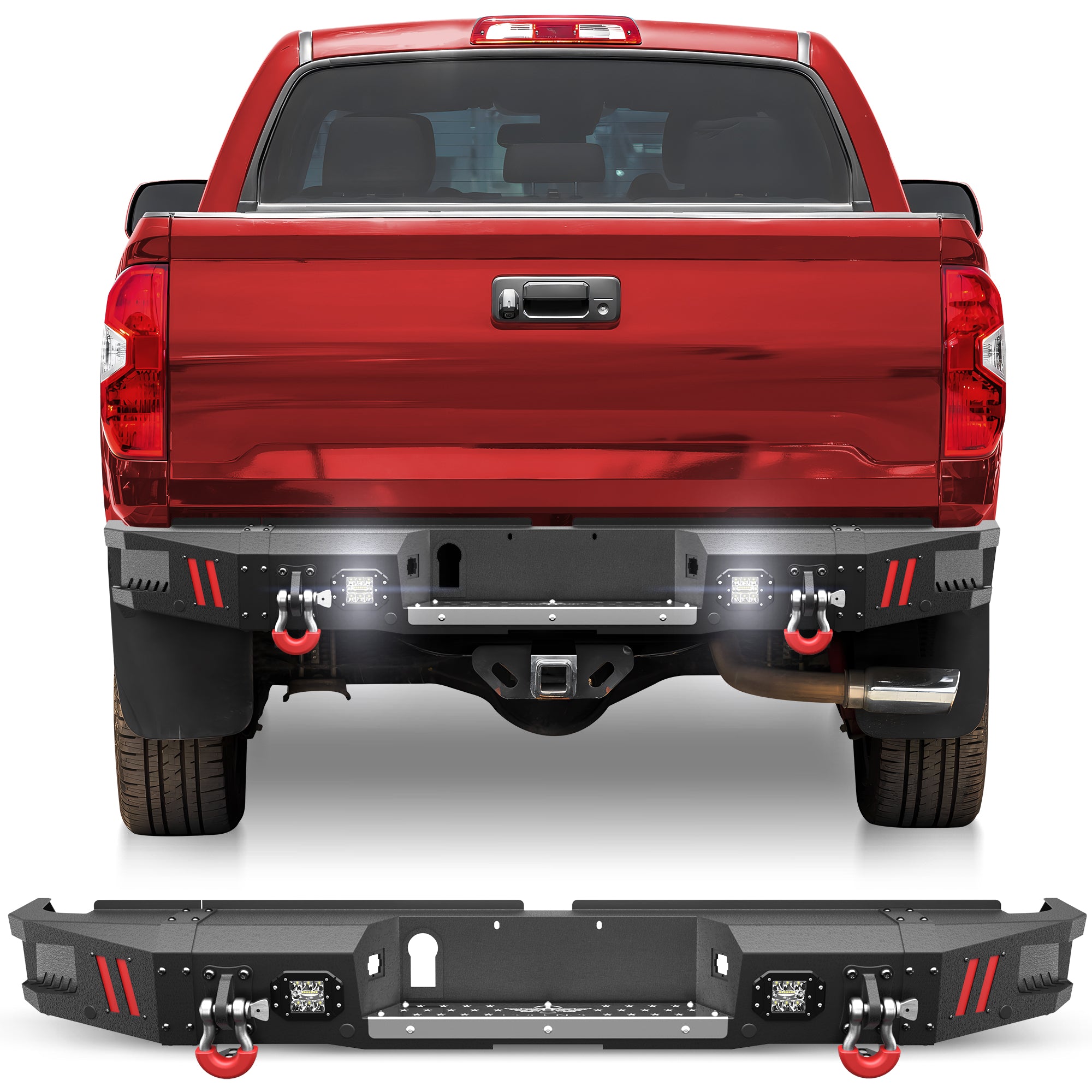 Rear Bumpers Compatible with 2014 2015 2016 2017 2018 2019 2020 2021 Toyota Tundra with Sensor Holes, LED Lights & D-rings