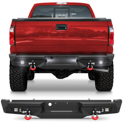 For 1999-2016 F250 Rear Bumper for 1999-2016 Ford F250 F350 Pickup Trucks Heavy Duty Steel Offroad Bumper with LED Lights and D-Ring Mounts