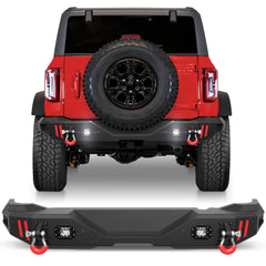 Off Road Bronco Rear Bumper Fit for Ford Bronco 2021 2022 2023 2024 2025 (Not for Sport or Raptor) Full Width Steel Rear Bumper with Lights and D-rings