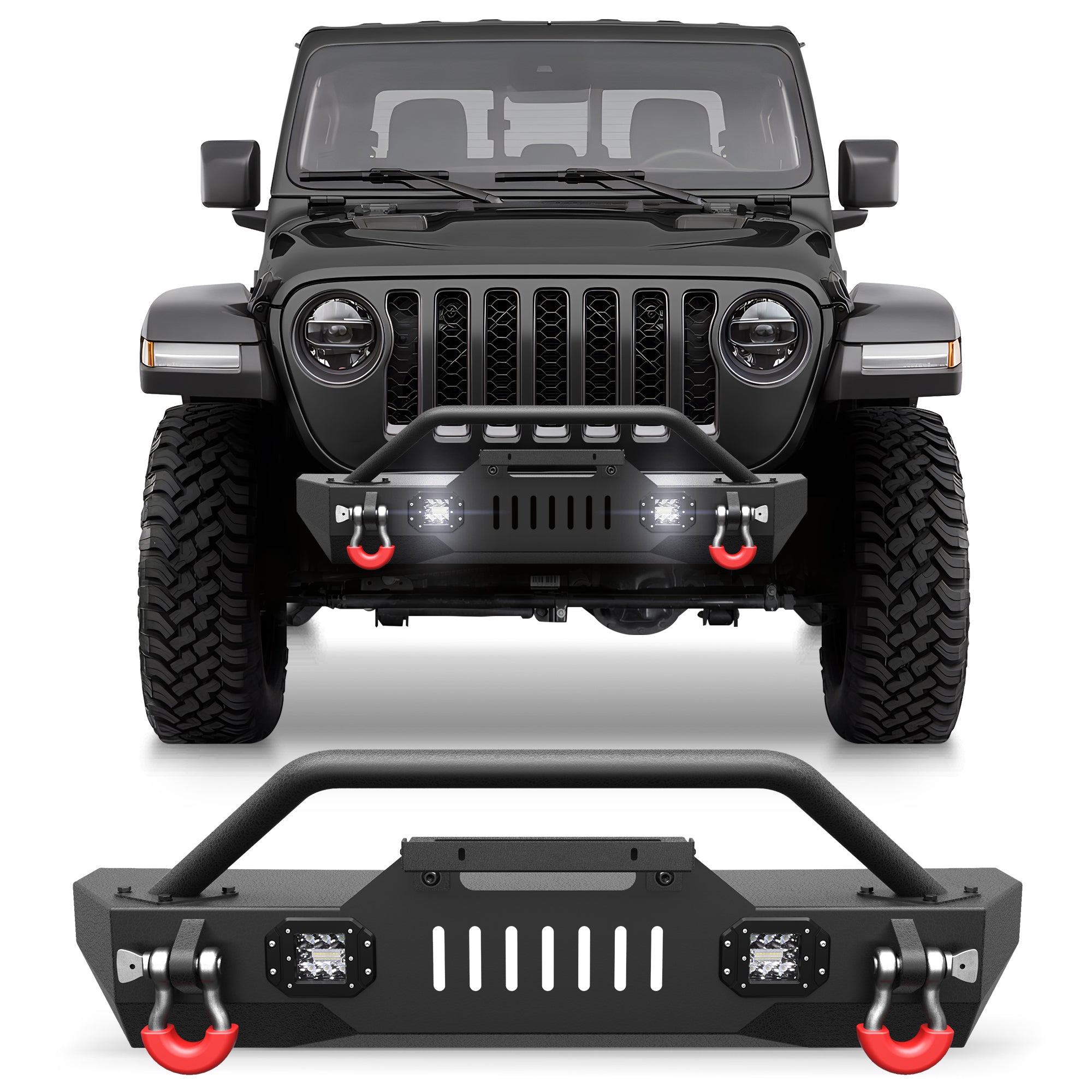 for Jeep JK Front Bumpers Compatible with 2007-2018 Jeep Wrangler JK JKU, 2019-2025 Jeep Wrangler JL/JLU & 2020-2025 Jeep Gladiator JT
