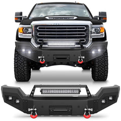 for Sierra 2500 3500 Front Bumper Compatible with 2015-2016-2017-2018-2019 GMC Sierra 2500 3500 HD Pickup Truck Bumper with Winch Plate, Lights, Sensor Holes, License Plate Bracket & D-rings