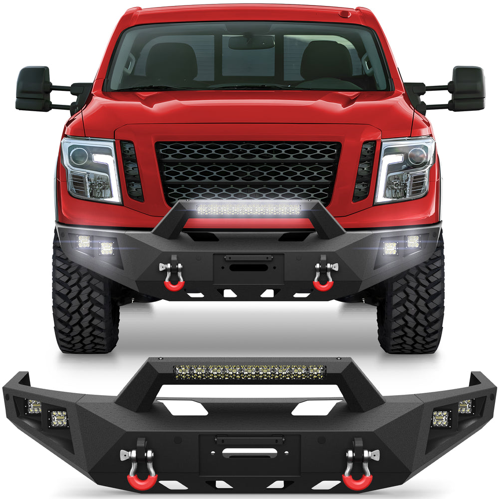 For Titan XD Front Bumper Compatible with 2016 - 2025 Nissan Titan XD with LED Lights, Winch Plate & D - rings - Longsunmotor