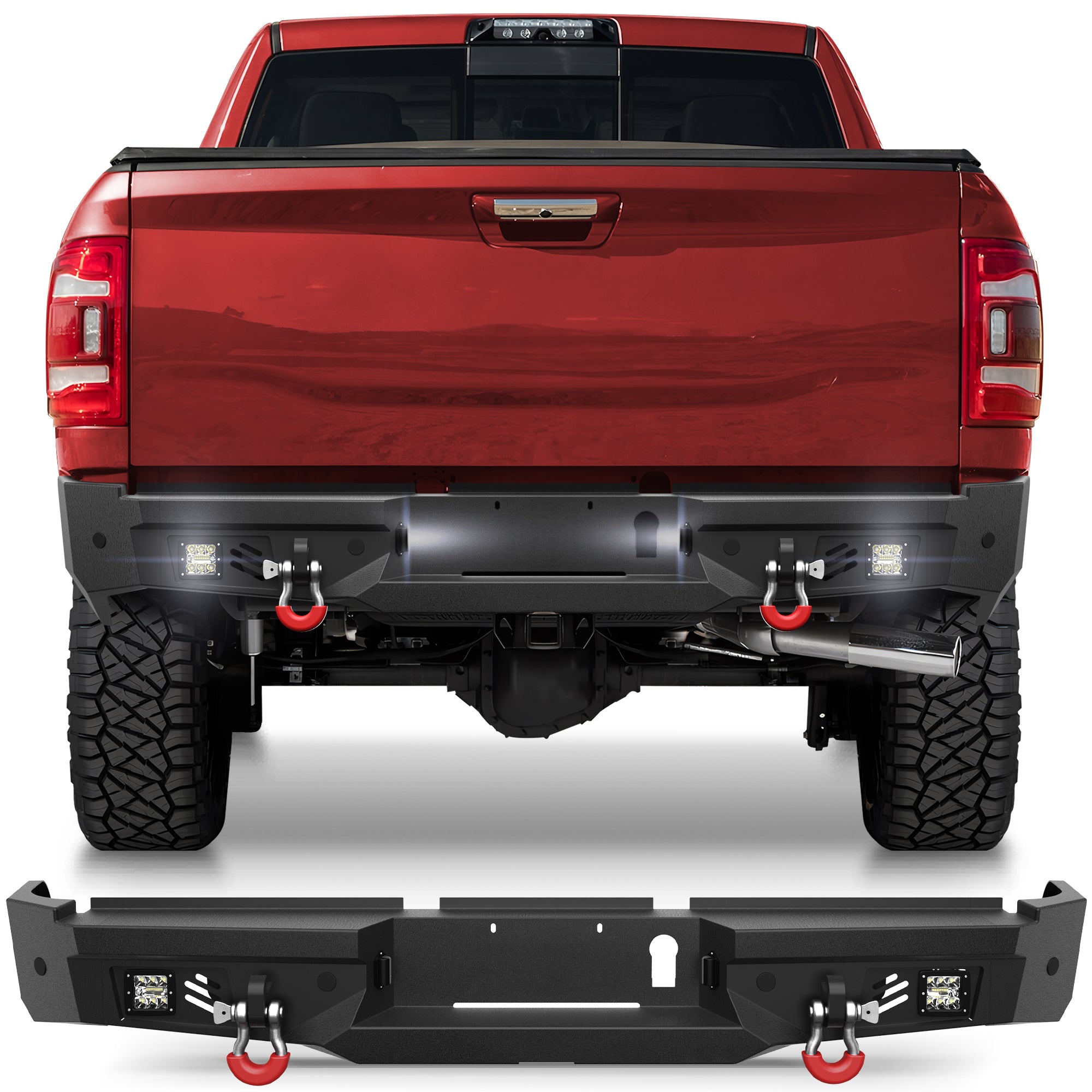 Off Road Rear Bumper Fit 2019-2025 Dodge Ram 2500 3500 Heavy Duty Steel Step Bumper