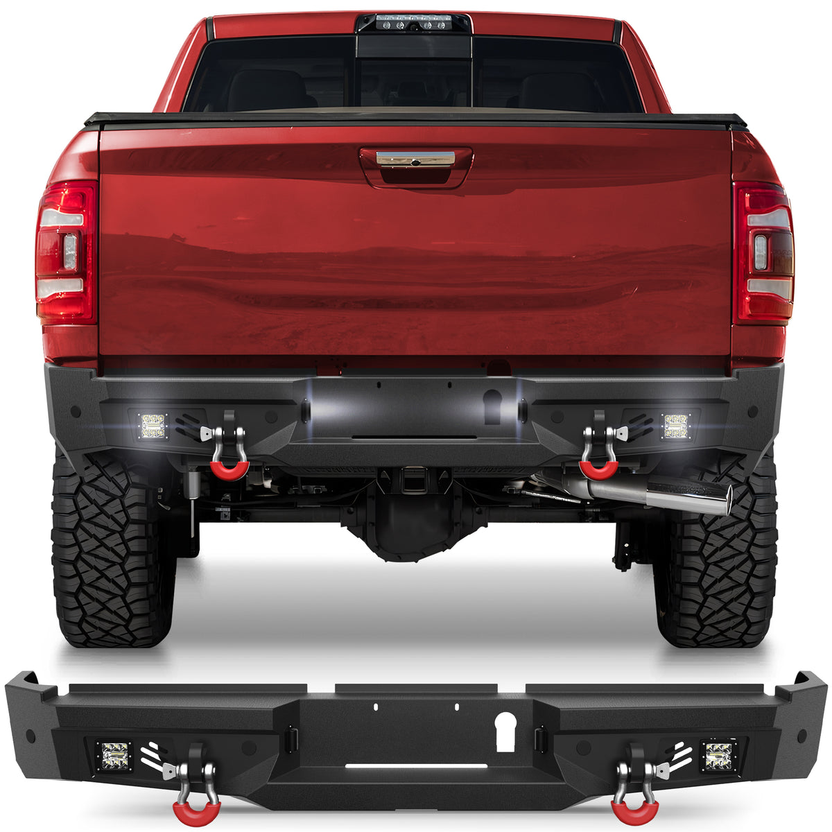 Off Road Rear Bumper Fit 2019-2025 Dodge Ram 2500 3500 Heavy Duty Steel Step Bumper