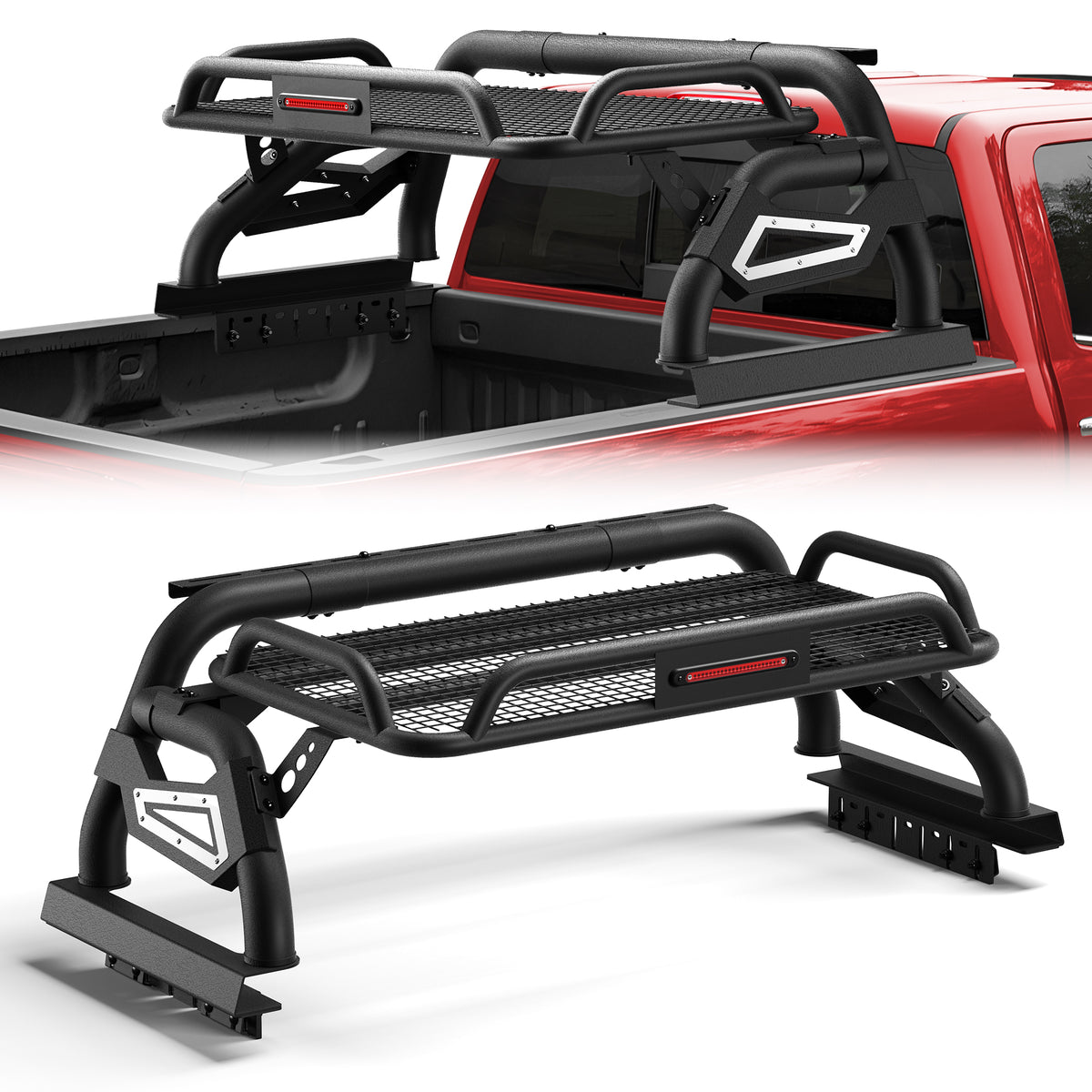 Longsun Truck Roll Bar with Basket for Full - Size Pickup Truck Headache Racks Compatible with Ford F150/250/350, Silverado, Sierra, Ram, Titan, Tundra - Longsunmotor