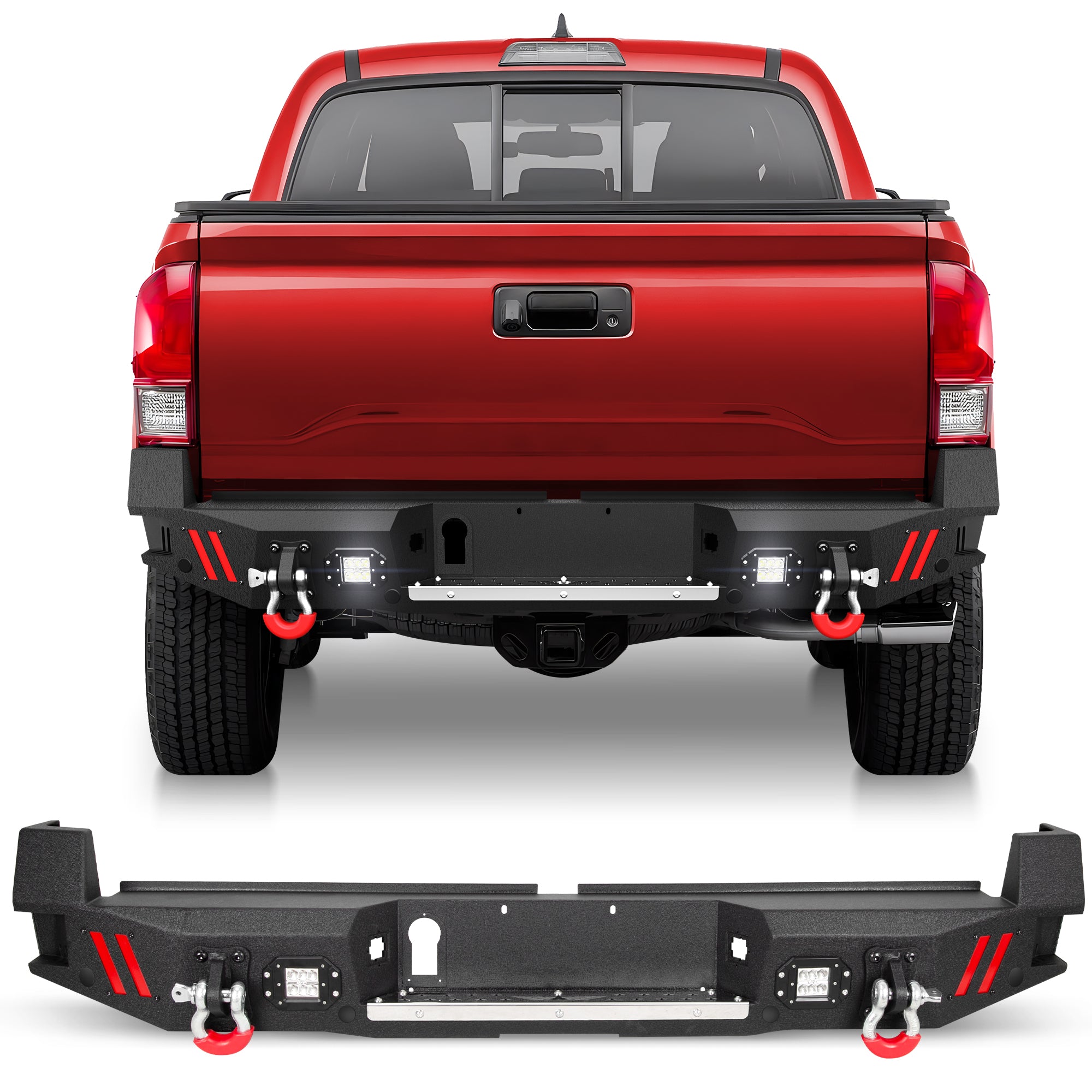 Tacoma Truck Rear Bumper Compatible with 2016-2023 Toyota Tacoma with Skid Plate, Lights & D-rings