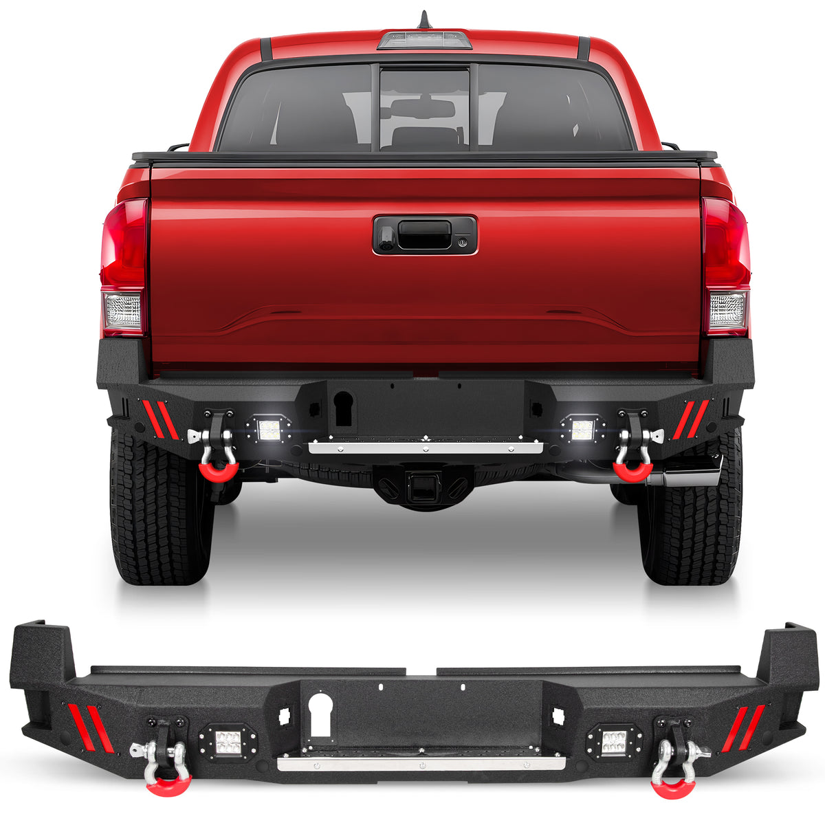 Tacoma Truck Rear Bumper Compatible with 2016-2023 Toyota Tacoma with Skid Plate, Lights & D-rings