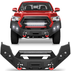 Tacoma Front Bumper Assembly Compatible with 2016-2017-2018-2019-2020-2021-2022-2023 Toyota Tacoma 3rd Gen w/LED Light & D-ring & Winch Plate