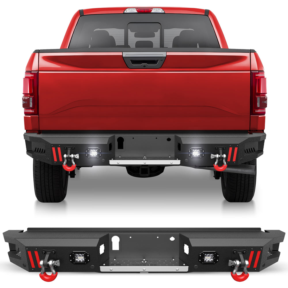 F150 Rear Bumpers Compatible with 2015 - 2025 Ford F150 F - 150 with Sensor Holes, LED Lights & D - rings - Longsunmotor
