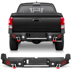 Tacoma Truck Rear Bumper Compatible with 2016-2023 Toyota Tacoma with Skid Plate, Lights & D-rings