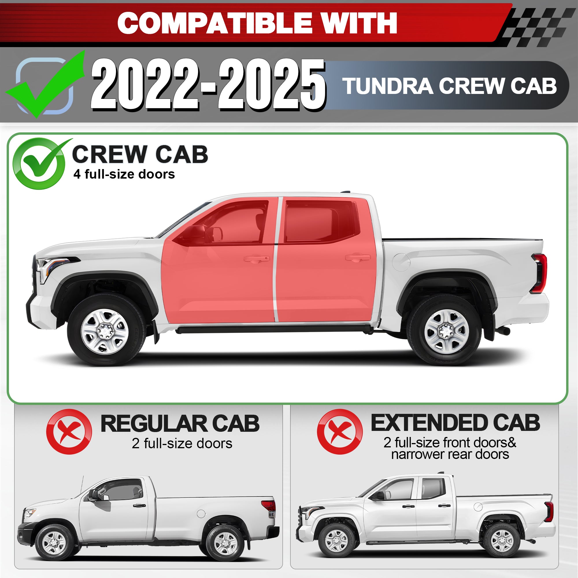 Running Boards Side Steps Compatible with 2022 2023 2024 2025 Toyota Tundra Crew Max Cab Black Truck Side Rails Nerf Bars