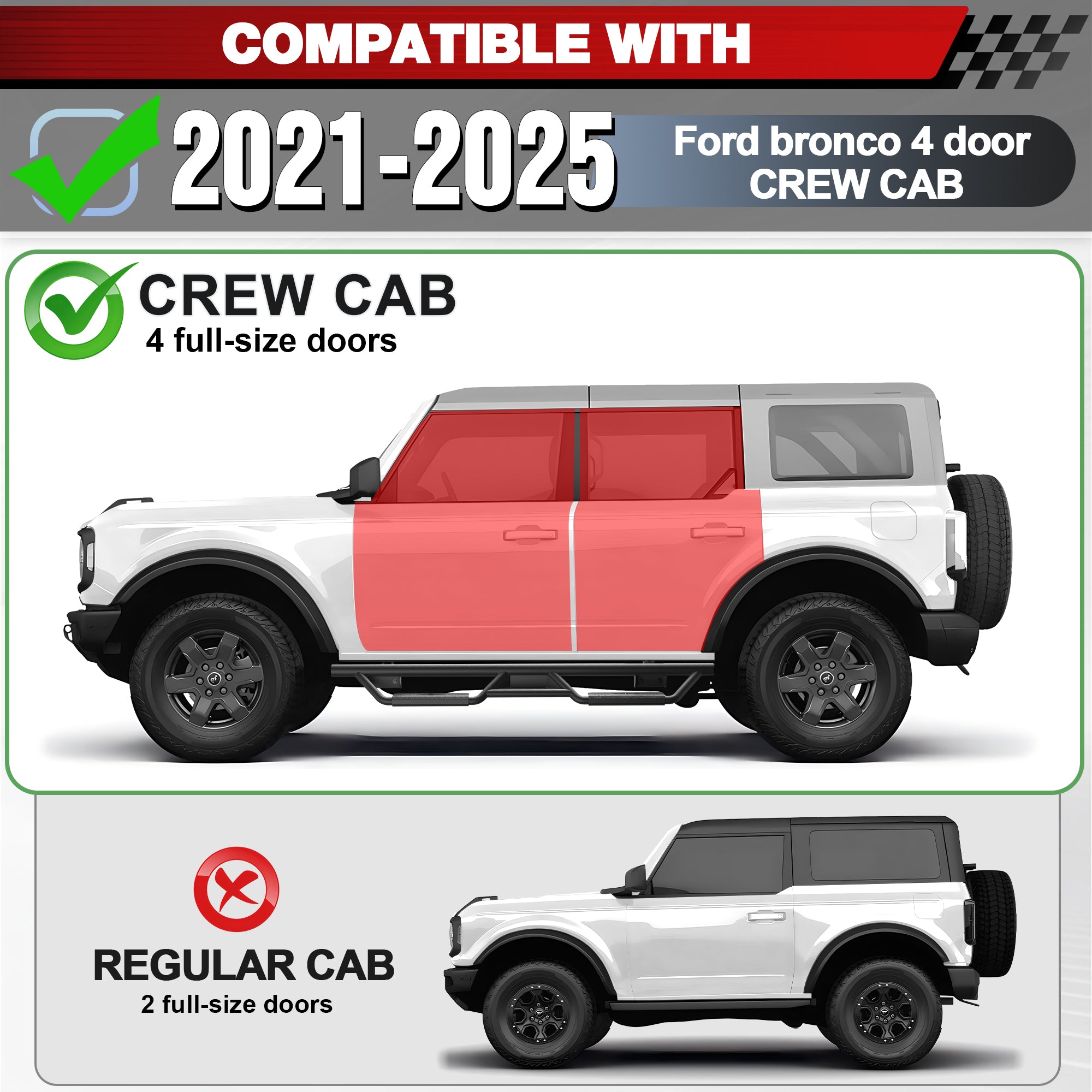 for Bronco Running Boards Side Steps Compatible with 2021 2022 2023 2024 2025 Ford Bronco 4 Doors - Longsunmotor