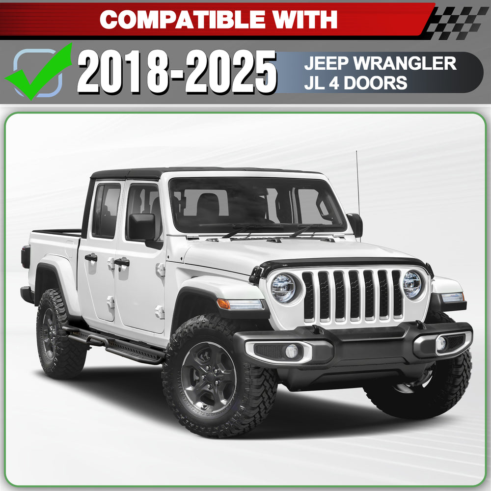 Running Boards Compatible with 2020 - 2025 Jeep Gladiator JT 4 Doors, Two Stairs Design Side Steps Heavy - Duty Steel Nerf Bars Bolt - on Installation - Longsunmotor