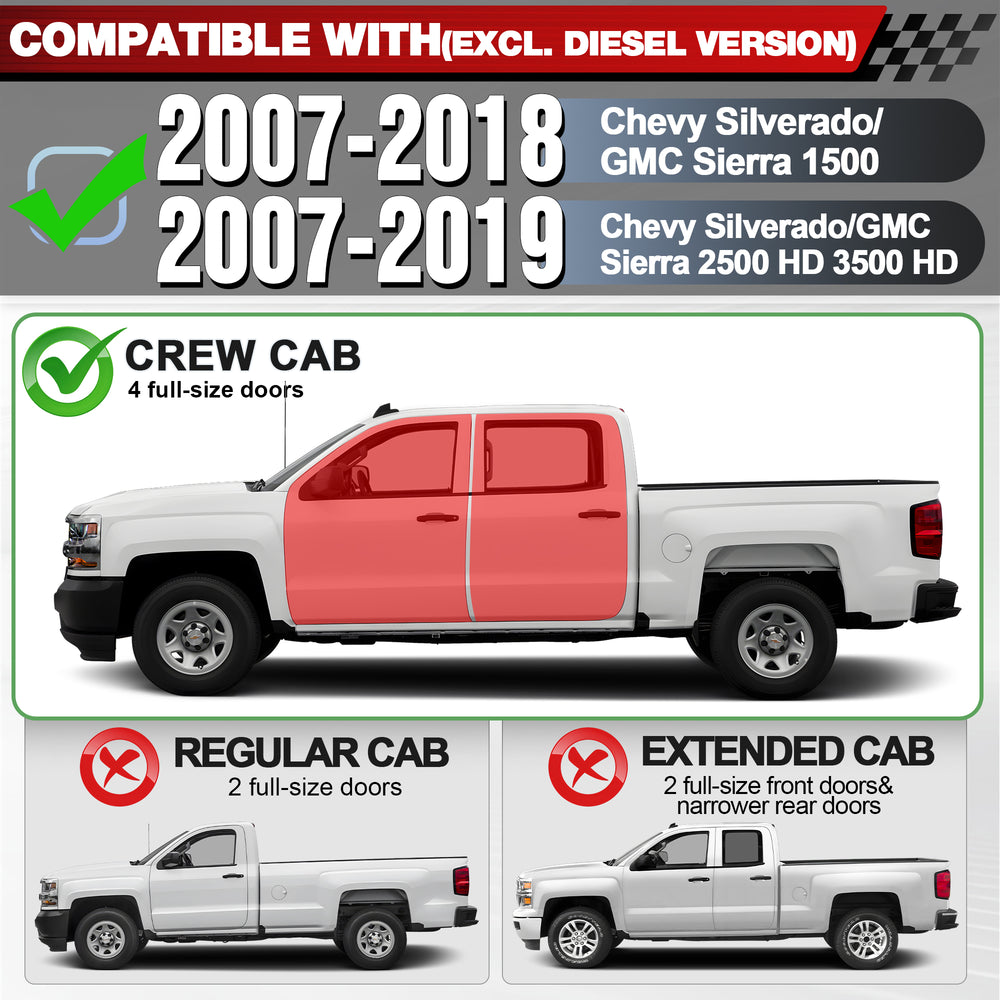 Running Boards Side Steps Compatible with 2007 - 2018 Chevy Silverado/GMC Sierra 1500 Crew Cab and 2007 - 2019 2500 3500HD. Running Boards for Silverado Crew Cab - Longsunmotor