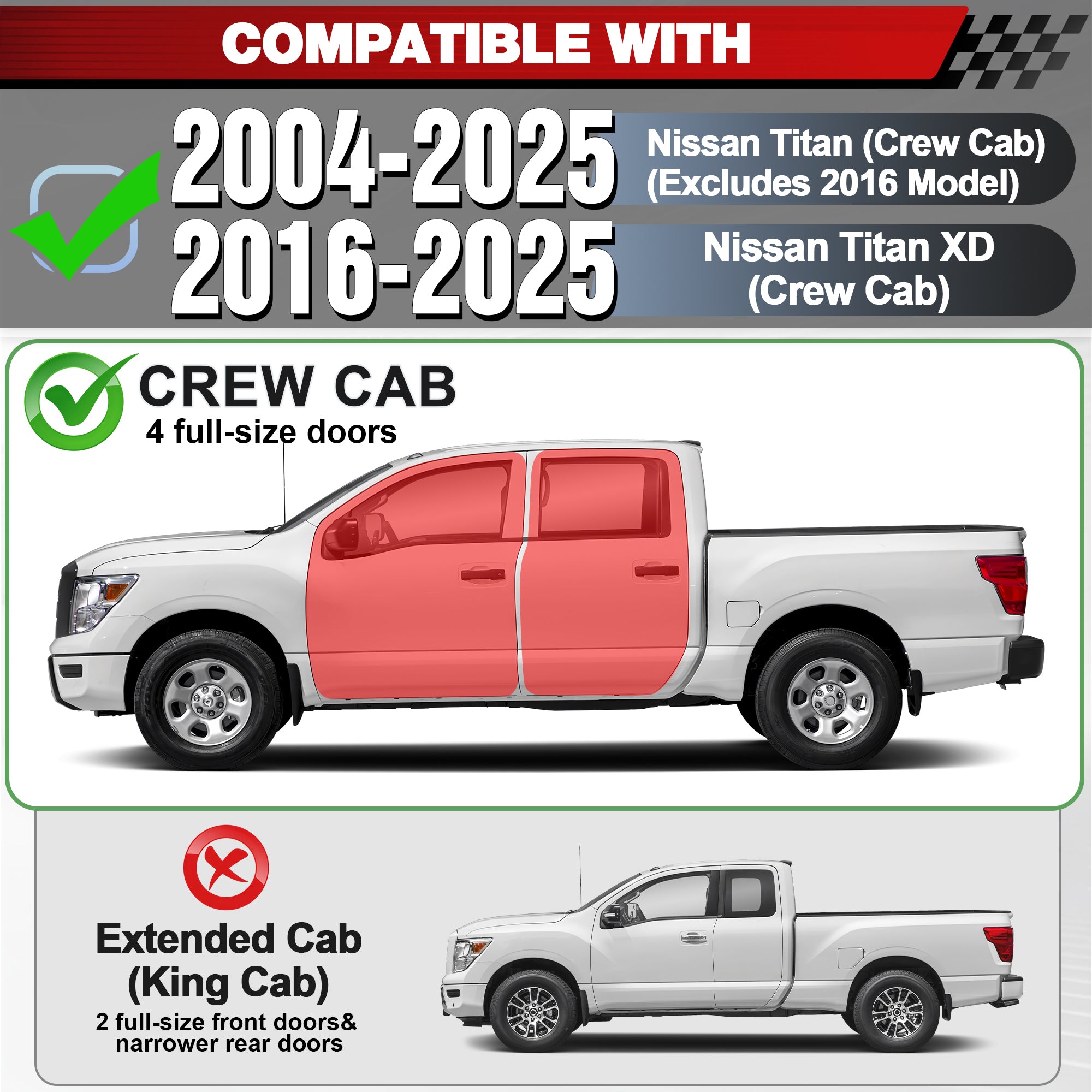 Running Boards Side Steps Compatible with 2004-2025 Nissan Titan (Not Included 2016 Model) & Nissan Titan XD 2016-2025 Model Crew Cab Bolt-on Truck Step Bar