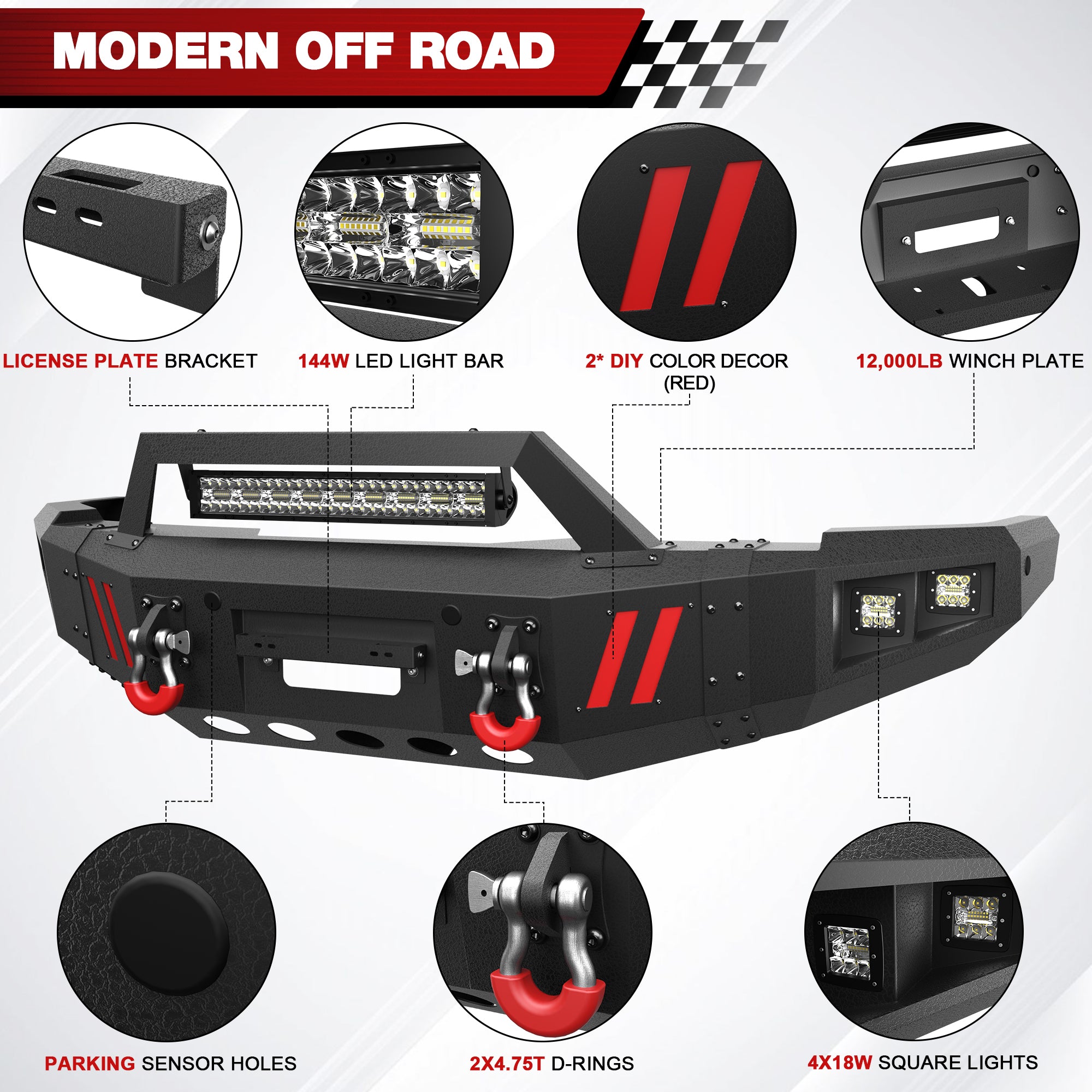 For 2010-2018 Ram 2500/3500 Aftermarket Steel Front Bumper with Winch Plate and Sensor Hole