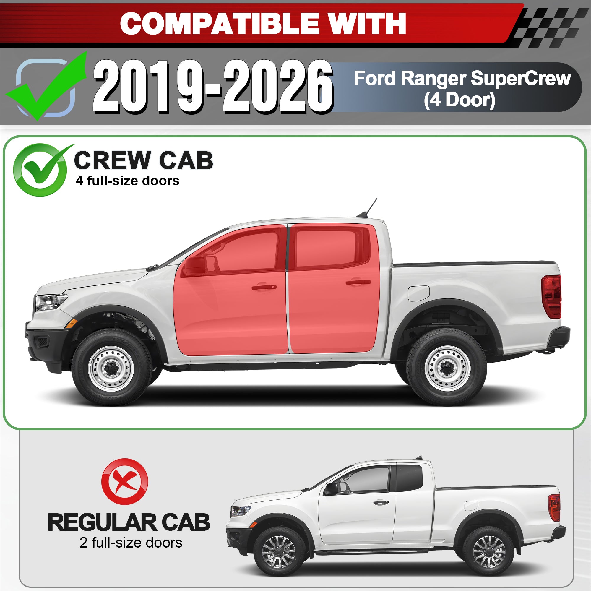 2019-2024 Ford Ranger Running Boards  Black Nerf Bars Powder-Coated Steel