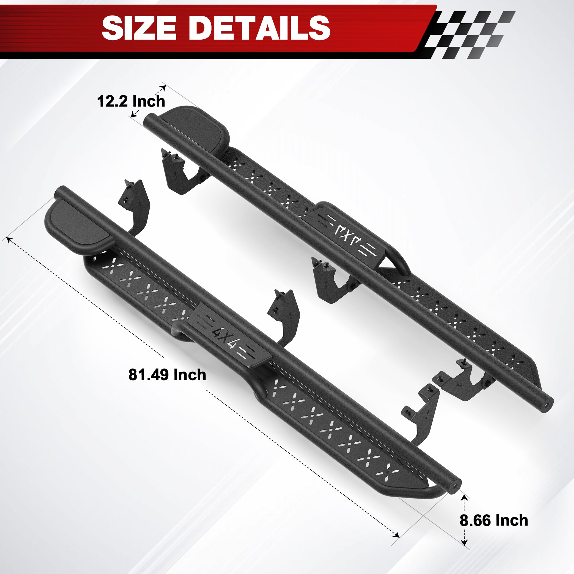 2019-2024 Ford Ranger Running Boards  Black Nerf Bars Powder-Coated Steel