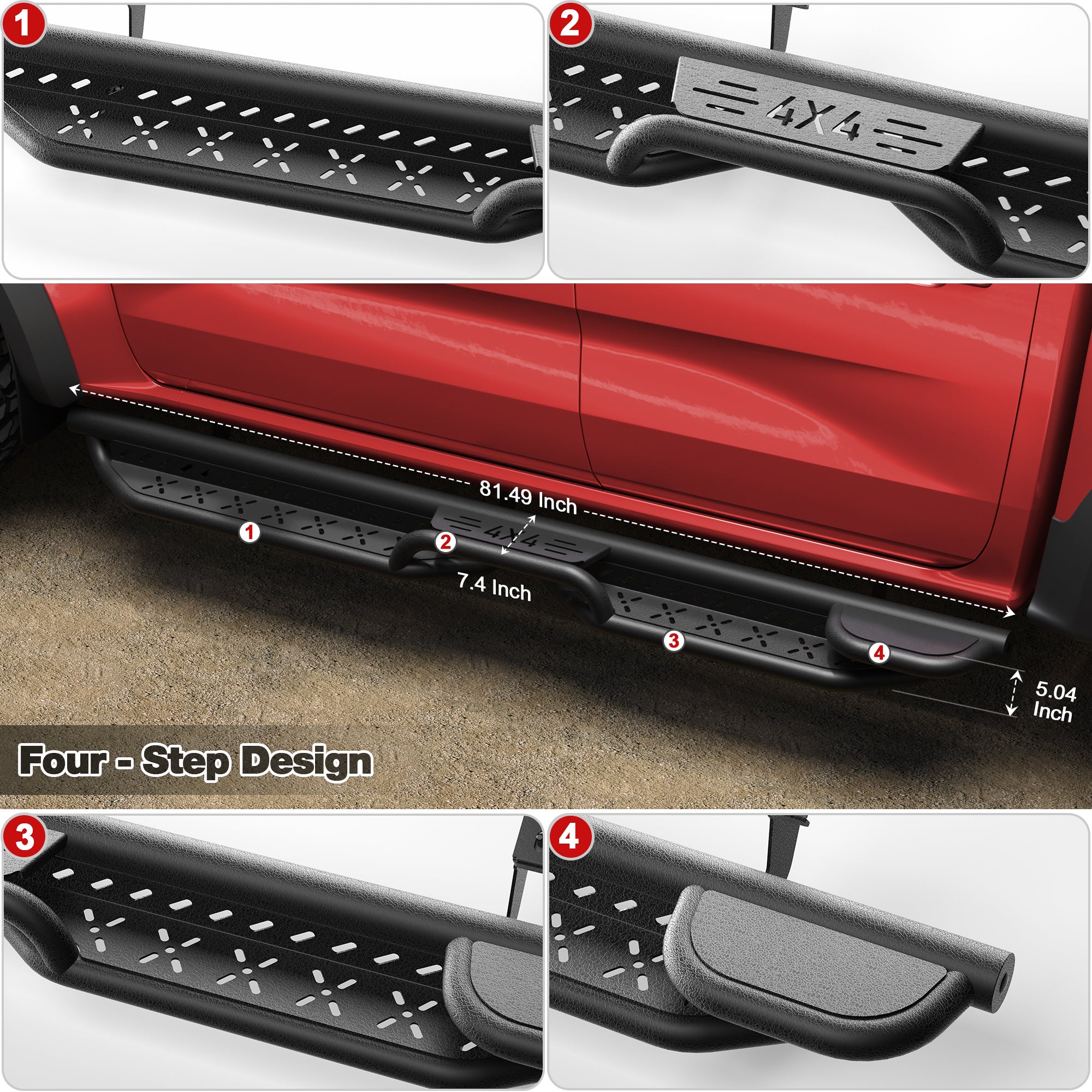 2019-2024 Ford Ranger Running Boards  Black Nerf Bars Powder-Coated Steel
