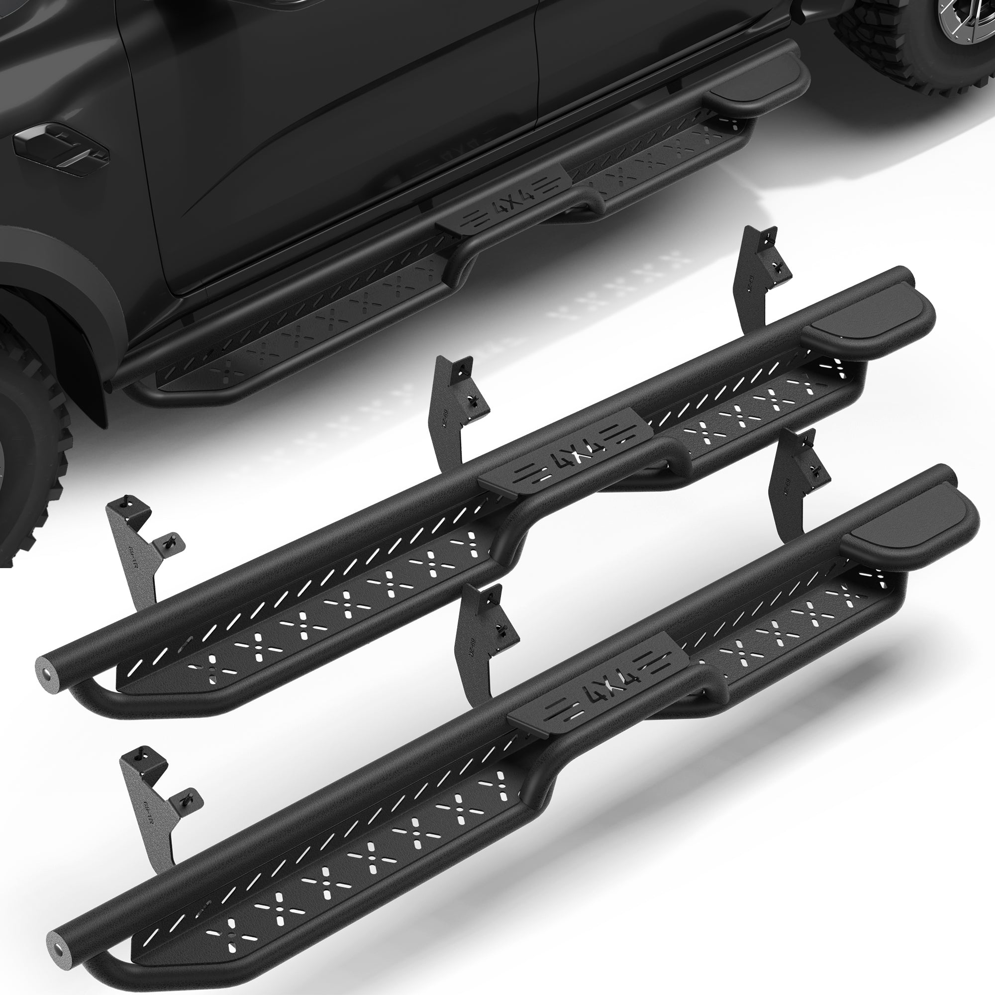 2019-2024 Ford Ranger Running Boards  Black Nerf Bars Powder-Coated Steel