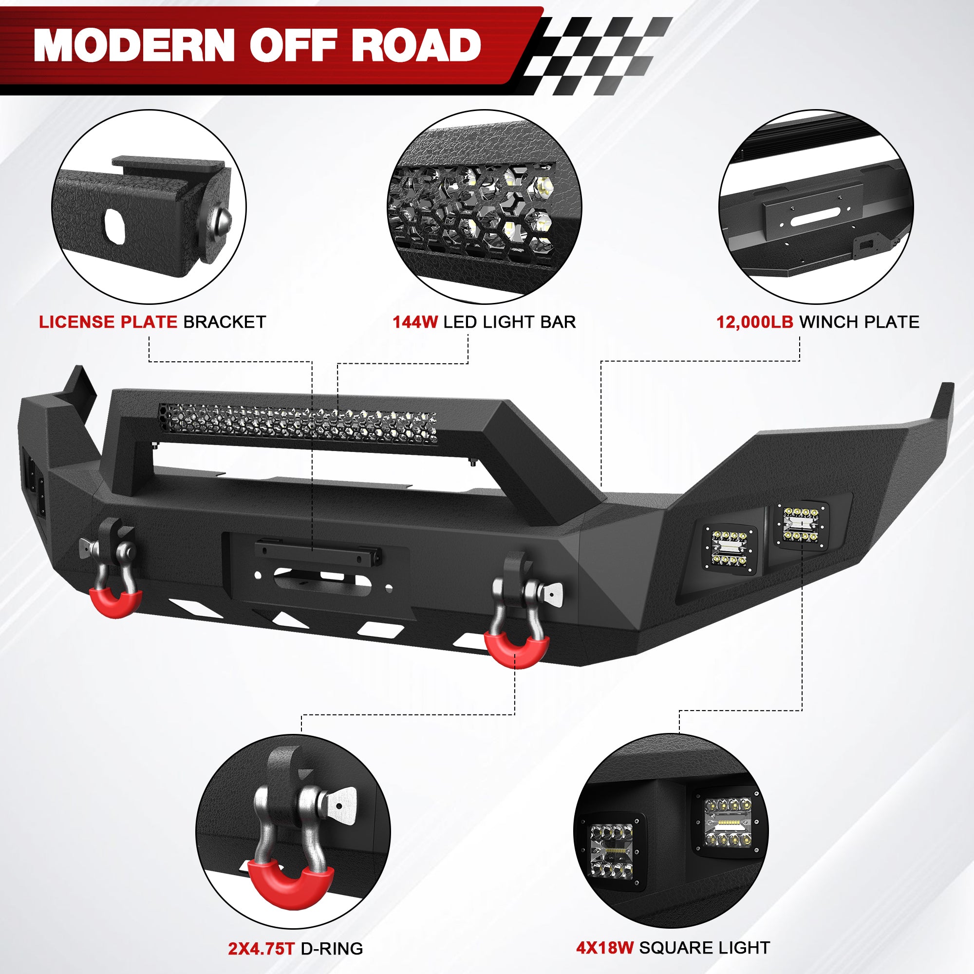 For Ram 1500 Front Bumper Compatible with 2013-2018 Ram 1500 (Exclude Rebel) and 2019-2024 Ram 1500 Classic (Exclude Warlock)