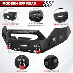 Tacoma Front Bumper Assembly Compatible with 2016-2017-2018-2019-2020-2021-2022-2023 Toyota Tacoma 3rd Gen w/LED Light & D-ring & Winch Plate